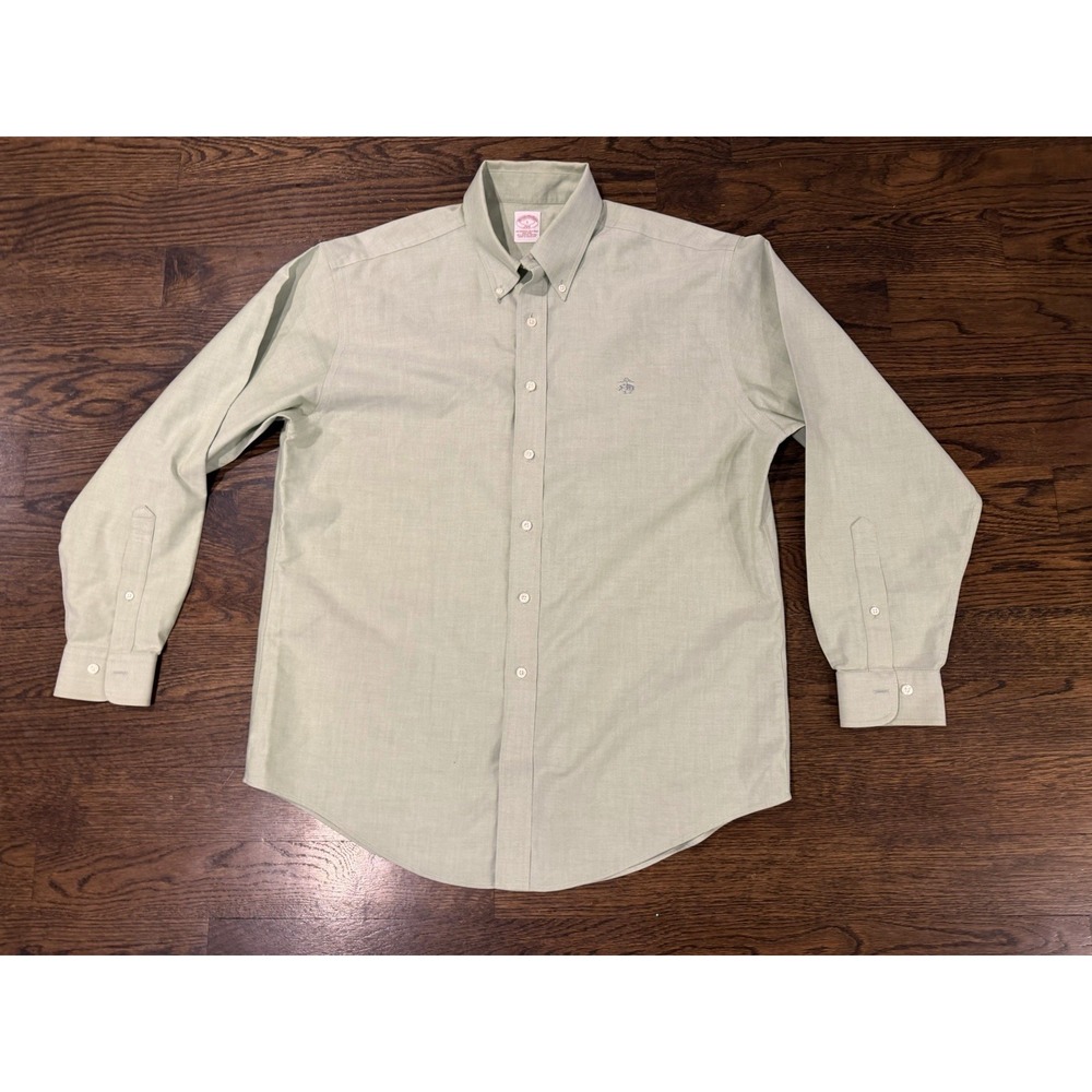 Brooks Brothers Shirt Mens Large Green Button Down Oxford Sheep Logo